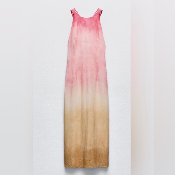 Zara Linen Blend Ombre Maxi Dress size Large - Picture 3 of 10
